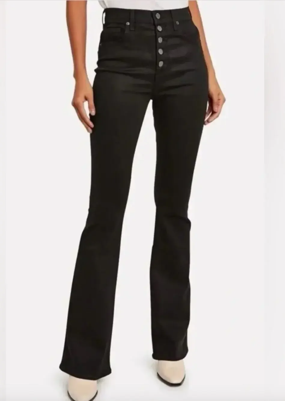 Veronica Beard Beverly Skinny Flare Black Button Fly Jeans